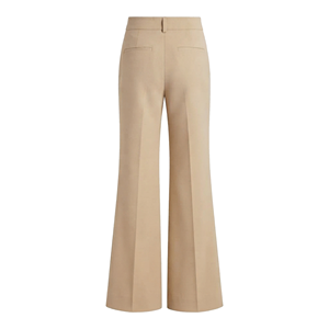 Pantalon évasé taille haute couleur unie longueur totale infroissable élégant pour l'automne avec fermeture éclair en tissu tissé - Product Image 3