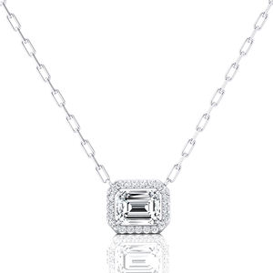 Pendentif solitaire halo en diamant de laboratoire taille émeraude 2,5 carats, clarté D VVS, certifié IGI, or pur 14K 18K, pendentif tendance pour femme - Product Image 2
