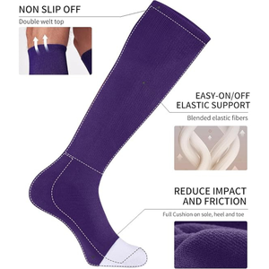 Wholesale Purple <b>Knee</b> <b>High</b> Socks Soccer Softball Rugby Sports 100% Cotton Solid Color Breathable Knitted Summer Adults Youth - Product Image 3