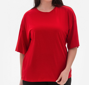 Camisetas de Alta Calidad para Mujer en Color Rojo, Hechas de Algodón, Camisetas Casuales para Dama, Camisetas de Manga Corta Extra Grandes, Prendas Exteriores Ligeras - Product Image 1