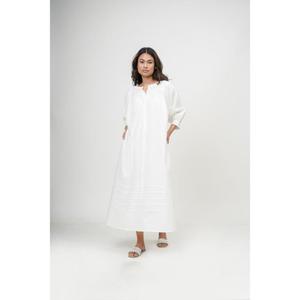 Vestido Maxi Blanco de Manga Larga, Corte Holgado, Cuello Redondo, Algodón Sólido, Vestido Casual de Verano, Tejido Transpirable, Dobladillo Recto, Venta al Por Mayor - Product Image 5