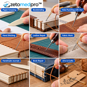 Juego de 11 Herramientas para Encuadernación, Plegador de Papel, Agujas, Punzón, Hilo Encerado, Botella, Acero Inoxidable ZETOMEDPRO - Product Image 5
