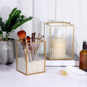 Square Glass Lantern with Handle Wholesale <b>Bulk</b> MOQ Gold Metal <b>Candle</b> Holder for Home Wedding Decor - Product Image 5