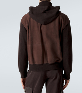 Chaqueta Bomber con Capucha de Gamuza Marrón para Hombre, con Cierre de Cremallera y Mangas Tejidas, Ropa Casual de Otoño, Diseño Casual Elegante - Product Image 2