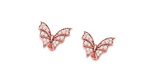 Pendientes de mariposa de oro rosa con diamantes, corte brillante redondo, diamantes cultivados en laboratorio, estilo lindo para uso diario de mujer - Product Image 1