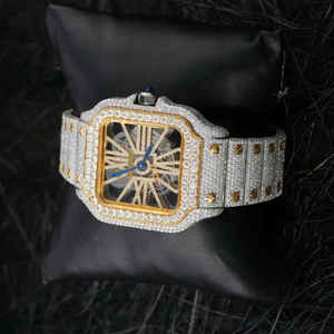 Moissanite 63.40 CT Round Cut Diamond Luxury Business Fashion <b>Watch</b> for <b>Men</b> Women Steel Case Digital Ronda Movement - Product Image 2