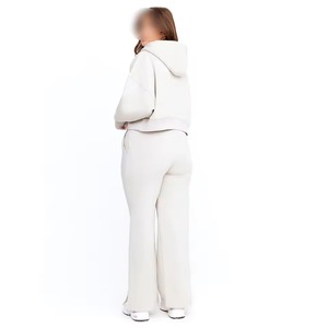 Conjunto Deportivo de Algodón Blanco para Mujer, Talla Grande, Sudadera con Capucha, Pantalones Deportivos Anchos, Corte Holgado Informal, Color Sólido, Ropa de Otoño - Product Image 4