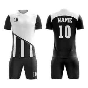 Conjunto de Camiseta de Fútbol para Hombre, Negra y Blanca, Manga Corta, Cuello en V, a Rayas, de Poliéster que Absorbe la Humedad, Uniforme para Todas las Temporadas - Product Image 1