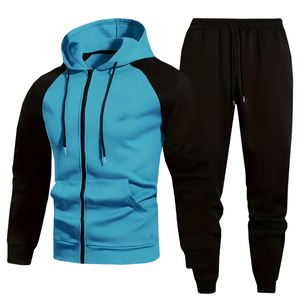 Conjunto Deportivo de Felpa de Algodón para Hombre, Color Azul, Manga Negra, Estilo Raglán, Ligero, con Cordón Ajustable y Talla Personalizada - Product Image 1