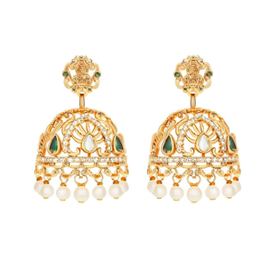 Designer Pota Freshwater Pearl and Stone <b>Chandelier</b> Drop Jhumki Earrings - Product Image 2
