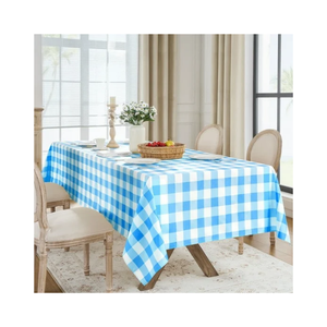 Nappe Minimaliste Rectangulaire en Coton et Lin Élégante 60x108 Pouces Tendance Motif Carreaux Bleus et Blancs Lavable Décoration Maison - Product Image 5