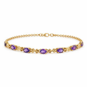 Bracelet à maillons croisés en argent sterling 925 avec pierre ovale en améthyste et sept pierres, plaqué or et rhodium - Product Image 1