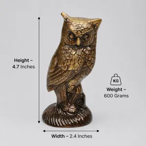 Statue d'hibou en laiton gravée sur mesure SHUBHAM, plaquée or, polie, figurine décorative pour le salon, le bureau, le bureau d'affaires - Product Image 2