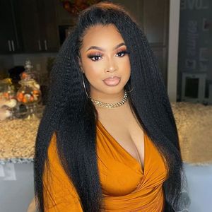 Perruque Lace Front Longue et Douce, Sans Colle, Yaki 26 Pouces, Lisse Crépu, Noir Naturel, Pré-épilée avec Baby <span class=keywords><strong>Hair</strong></span>, pour Femmes Noires, Usage Quotidien - Product Image 6