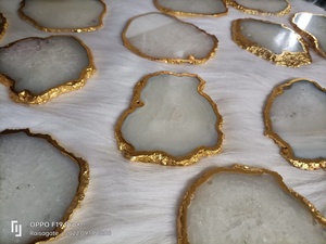 Natural White Agate <b>Coaster</b> <b>Gold</b> Plated Polished Gemstone Drink <b>Coaster</b> Luxury Home Decor Wedding Gift Wholesale Supplier - Product Image 4