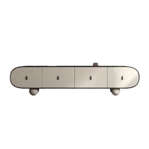Meuble TV Blanc de Luxe Moderne avec Armoire en Bois Massif, Forme de Capsule Arrondie et Grandes Pieds Rondes pour Salon, Chambre, Appartement - Product Image 4