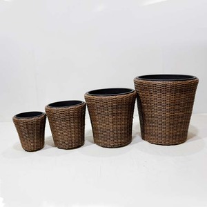 Hot Sales PE Rattan Flower Pot Set with Removable Inner <b>Liner</b> for Indoor Plants Rustic Style Circular Design - Product Image 5