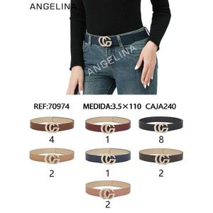 Cintura Angelina in Vera Pelle 3,5Cm X 110Cm con Fibbia Doppia G per Donna, Moda Casual - Product Image 1