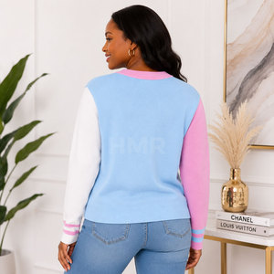 HMR Sisterhood Sorority Cardigan en acrylique rose et bleu ciel tricoté à col en V, manches longues, haut décontracté avec fermeture boutonnée - Product Image 4