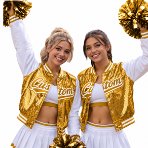 Chaqueta de Animadoras Personalizada con Lentejuelas para Mujer, Uniforme de Equipo, Chaqueta Varsity con Letras, Logotipo Personalizado, Ropa Deportiva para Grupos de Animadoras - Product Image 4