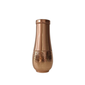 Jarra de agua para mesita de noche hecha a mano, 100% cobre puro, con botella de agua ayurvédica de vidrio semidestruído integrada para beneficios para la salud. - Product Image 1