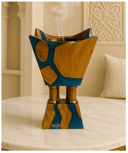 Brûleur à Bakhoor en bois d'acacia de luxe avec résine époxy, artisanal, moderne, diffuseur d'encens Oud, fusion Mubkhar, parfum d'intérieur personnalisable - Product Image 3
