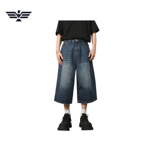 Pantalones Cortos de Mezclilla para Hombre, Cintura Alta, Lavado Claro, Transpirables, Ecológicos, Casuales, con Botones, Tejido de Punto, Pierna Ancha, Corte Recto - Product Image 4