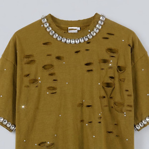 T-shirt court personnalisé effet vieilli avec strass et imprimé anime, 100 % coton, streetwear, très demandé, meilleure qualité - Product Image 6