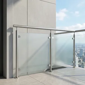 Rampe de balcon moderne en verre dépoli avec main courante en acier inoxydable pour des designs intérieurs contemporains élégants et sécuritaires - Product Image 3
