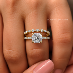 Anillos de Compromiso Clásicos con Diamantes Cultivados en Laboratorio con Corte Cojín, Certificados por IGI, Oro Puro de 14K, 2.90 CTW DEF-VVS, con Anillo de Boda a Juego - Product Image 2