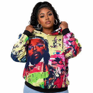 Wholesale Women's Abstract Portrait Graphic Hoodies Premium Heavy Cotton Fleece Pullover Urban Streetwear Private Label Supplier - Product Image 1