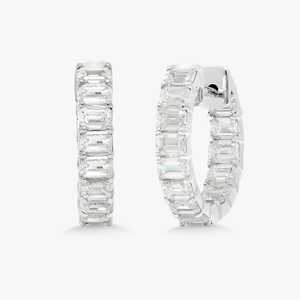 Emerald Cut Lab Grown Diamond Huggie Hoop <b>Earrings</b> Small Hinged Stacking Luxury Hoops 14K Gold Channel Set 12.55mm Everyday Wear - Product Image 3