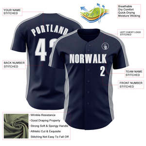 Uniforme de Béisbol de Manga Corta Color Gris Marino, Directo de Fábrica, en Poliéster Interlock Premium, con Colores, Logotipos y Nombres Personalizados - Product Image 3