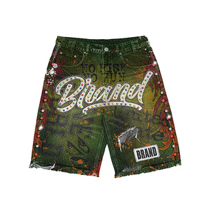 Men's Acid Wash Graphic Printed Hoodie And <b>Shorts</b> Custom Distressed Logo <b>Zip</b> Up Hoodie For Men With Rhinestones All Over - Product Image 3
