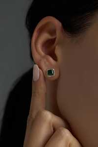 Pendientes cuadrados con esmeraldas para mujer, plata de ley 925, chapado en oro de 14 quilates, joyería verde minimalista, regalo - Product Image 5