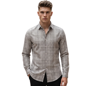 Gray <b>Brown</b> Plaid <b>Men</b> Flannel <b>Shirt</b> Long Sleeve Button Down Checkered Casual <b>Shirt</b> Soft Brushed Fabric Everyday Streetwear - Product Image 1