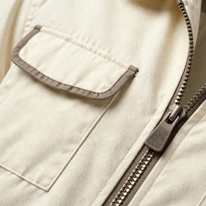 Men's <b>Beige</b> <b>Denim</b> Workwear <b>Jacket</b> Turn-down Collar Single Button Closure Regular Fit Solid Color Autumn Wear Breathable Pockets - Product Image 4
