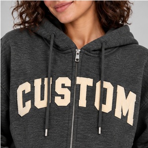 Sweat-shirt à capuche zippé gris anthracite foncé pour femme, avec logo personnalisé, coupe oversize, en molleton épais, style vintage à épaules tombantes - Product Image 2