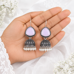 Oxidized <b>Silver</b> Pearl Jhumka Chandelier <b>Earrings</b> Indian Traditional Ethnic <b>Dangle</b> for Women Party Lovers - Product Image 6