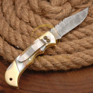 Luxury Damascus Steel Folding <b>Knife</b> with Stabilized Resin <b>Handle</b> | Tactical Pocket <b>Knife</b> for Collectors - Product Image 5