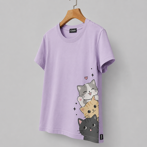 เสื้อยืดคอกลมทรงหลวมลายการ์ตูนแมวสีฟ้าอ่อนสำหรับผู้หญิง F2WIN ผลิตจากผ้า Solana ระบายอากาศได้ดี เป็นมิตรกับสิ่งแวดล้อม เหมาะสำหรับฤดูใบไม้ผลิและฤดูร้อน สวมใส่สบายๆ - Product Image 6