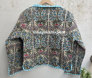 Chaqueta Acolchada Reversible con Estampado Floral y Bolsillos Bordados para Mujer, Estilo Flock Print, Transpirable, Ecológica, de Algodón Suave - Product Image 3
