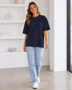 T-shirt ample à col rond pour femme, couleur unie, coupe ample, manches courtes, 100% coton jersey, respirant, à porter toute l'année - Product Image 5