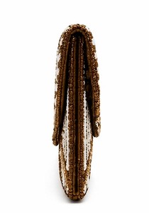 Gold & Brown Beaded Clutch | Handmade Geometric <b>Envelope</b> Bag | Elegant Evening PurseLuxury Beaded Clutch Gold & <b>White</b> - Product Image 4