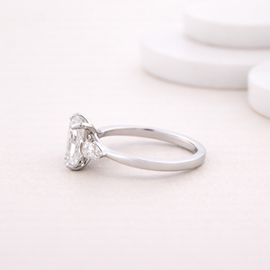 Lab Grown Radiant Cut Diamond Three-Stone <b>Ring</b> with Pear Side Stones in 9K White / Rose / Yellow <b>Gold</b> | Custom Fine Jewelry - Product Image 2