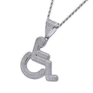 Colgante con Símbolo de Discapacidad Estilo Hip Hop con Cristales de Estrás, Plata 925, Chapado en Oro de 18K, Unisex, para Uso Diario - Product Image 6