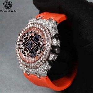 Montre de luxe Charm Jewells en acier inoxydable, cadran analogique de 40 mm, verre saphir, chronographe pour homme, orange, mécanique - Product Image 4