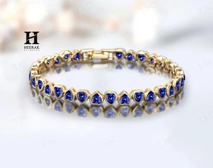 Bracelet tennis de luxe en saphir bleu en forme de cœur, bijoux fins en or jaune 18 carats pour femmes - Product Image 4