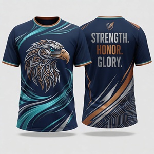 Camiseta Deportiva de Manga Corta para Hombre, Ajustada, de Poliéster, con Estampado por Sublimación, Diseño de Águila, Patrón de Fuerza, Honor y Gloria - Product Image 1