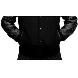 Chaqueta Universitaria de Lana Gruesa y Transpirable, Chaqueta Varsity Negra Personalizada con Cuello Alto y Logotipo Frontal, Precio Económico al por Mayor - Product Image 4